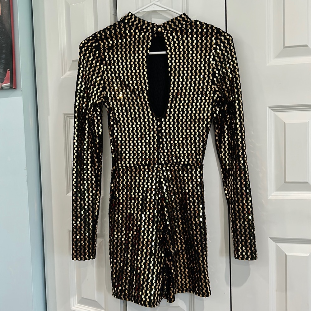 Uptown USA women dressy romper gold/black in size M